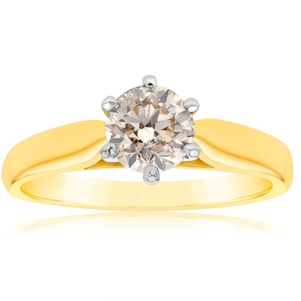 Exquisite 18 Carat Yellow Gold Ring Featuring a 1 Carat Australian Diamond Solitaire for Timeless Elegance