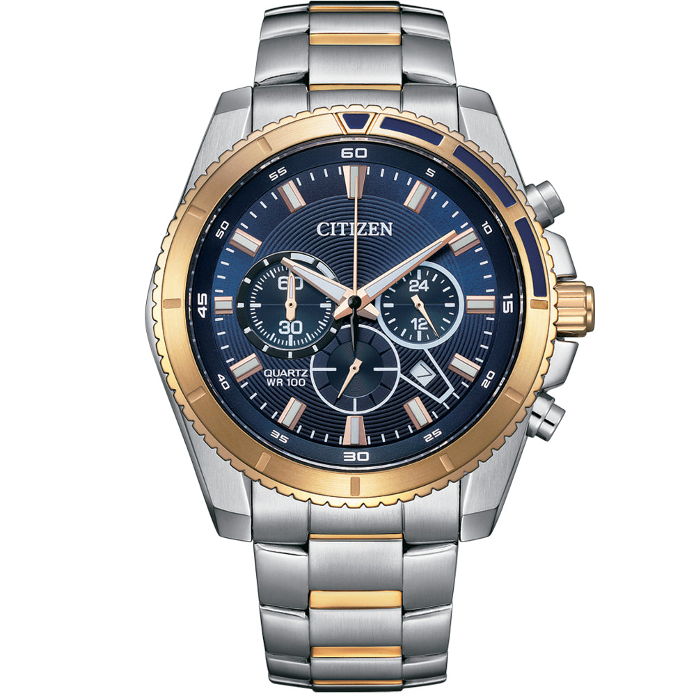Citizen AN8206-53L Blue Dial Rose Gold-Tone Chronograph Watch