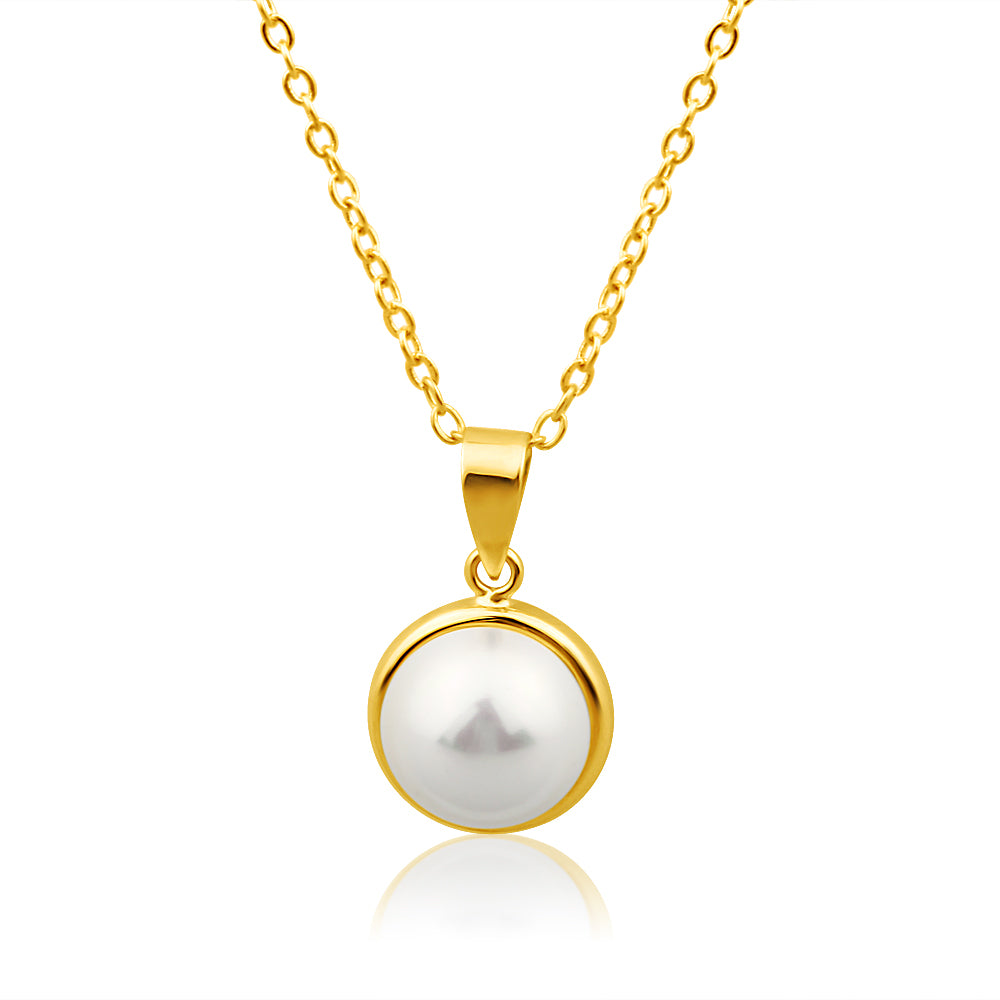 9mm 9ct Yellow Gold Simulated Pearl Pendant with a Classic Look