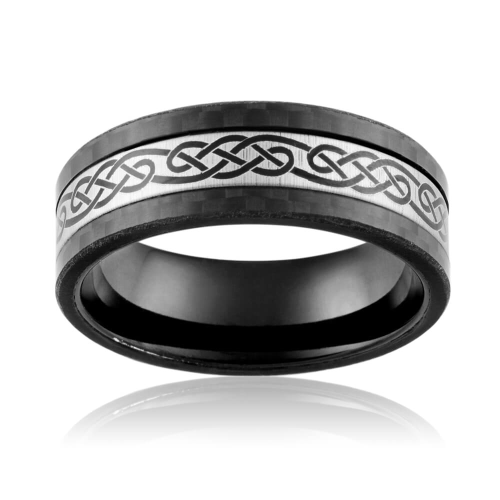 Stylish Forte Celtic Ring Crafted from Carbon Fibre and Stainless Steel