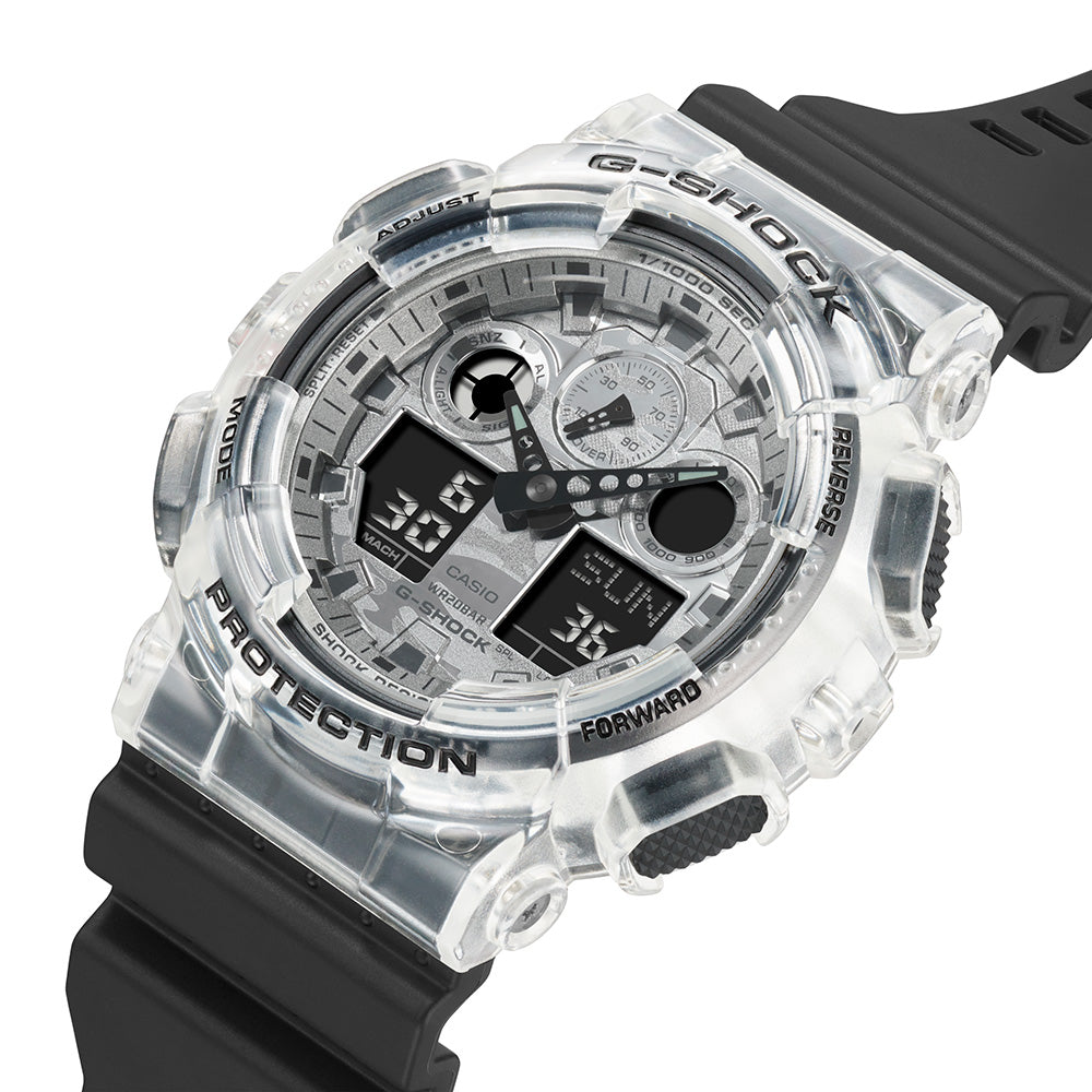 G-Shock GA100SKC-1A Transparent Men's Watch with Snow Camouflage Dial