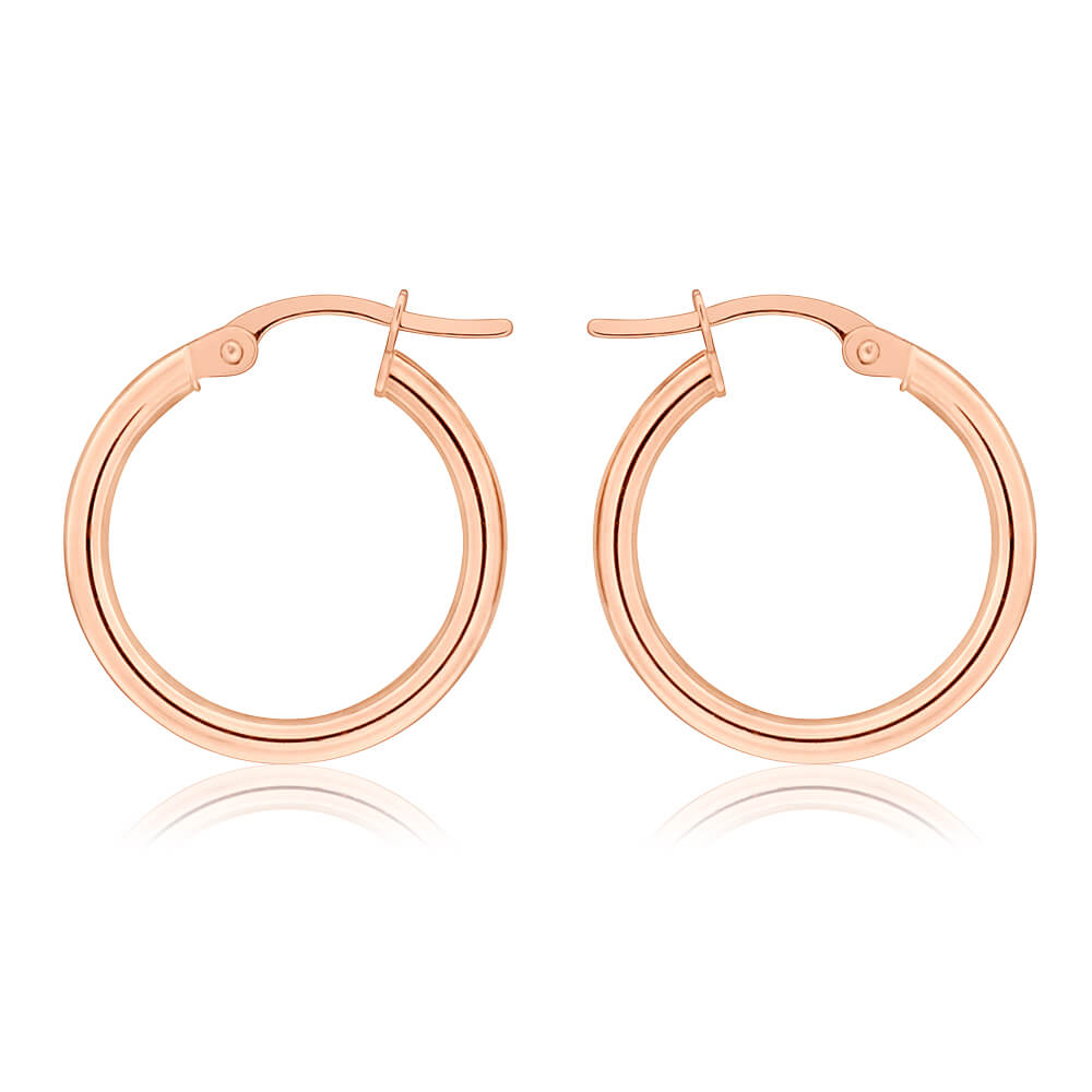 European Crafted 9ct Rose Gold 15mm Plain Hoop Earrings