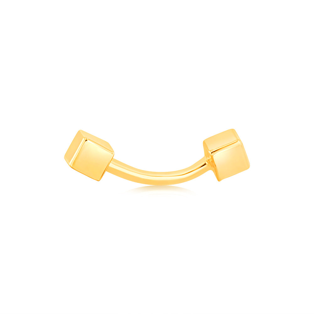 9ct Yellow Gold Double Cube Curved Piercing Barbell for Body Jewelry