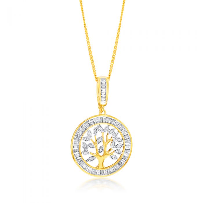 18ct Yellow and White Gold Diamond-Embellished Tree of Life Pendant