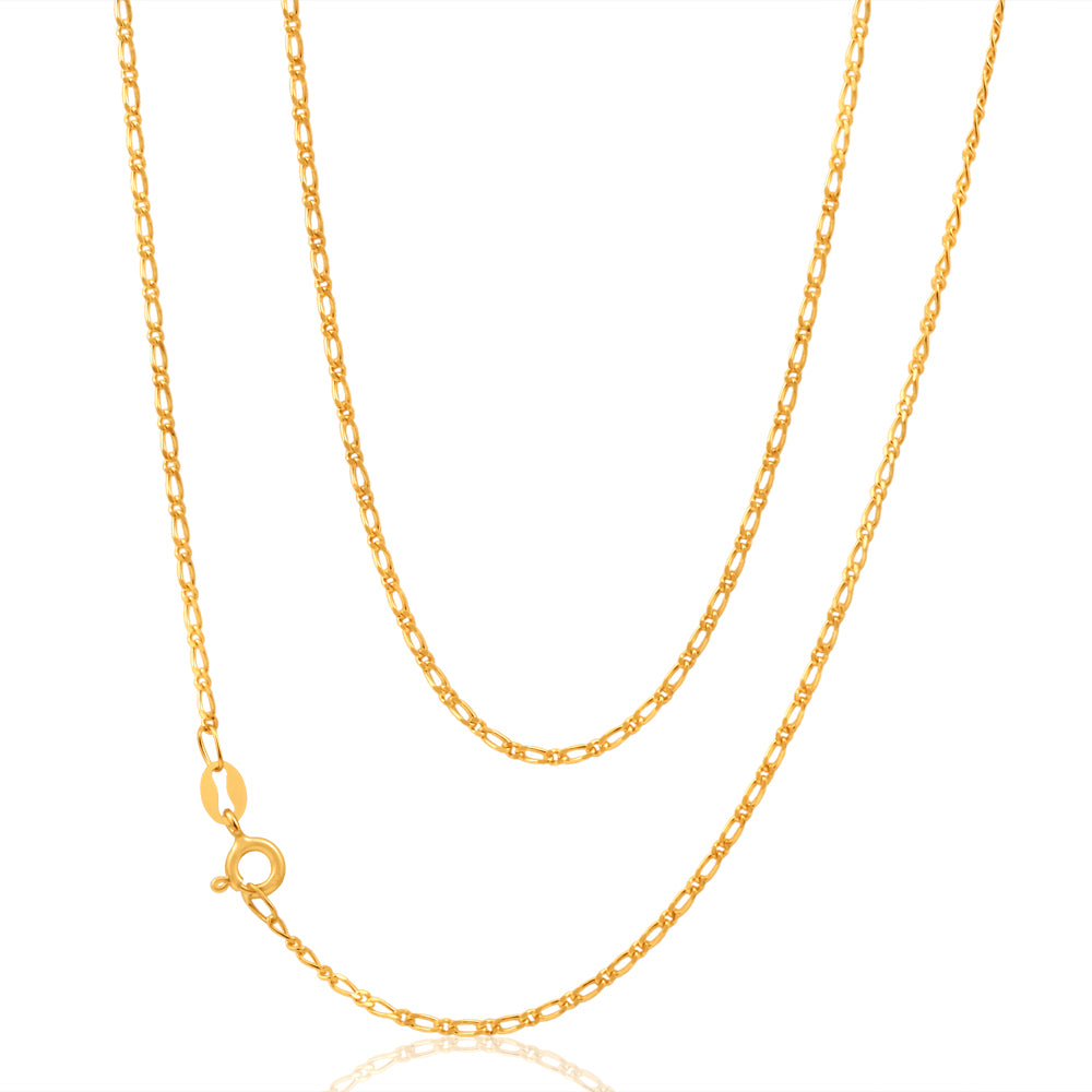 9-carat Solid Yellow Gold 40-Gauge Figaro Style 55cm Necklace Chain for Both Men and Women