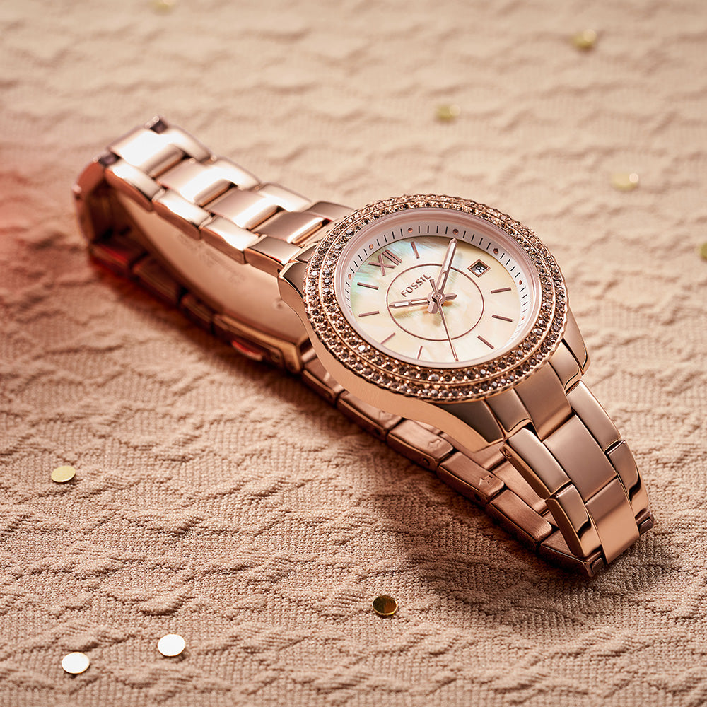 Fossil Women's ES5136 Mini Stella Stone Set Rose-Toned Elegant Wristwatch