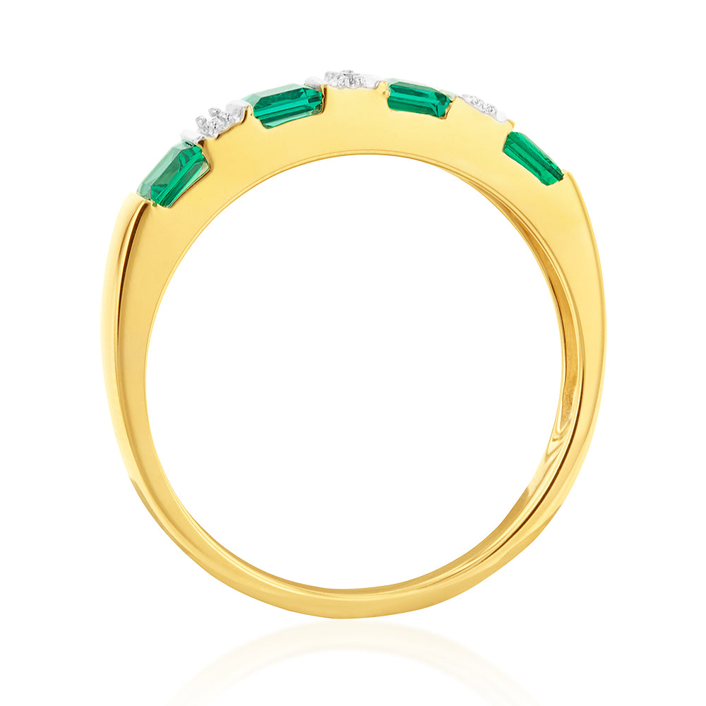 9ct Artificially Created Emerald and Diamond Engagement Ring