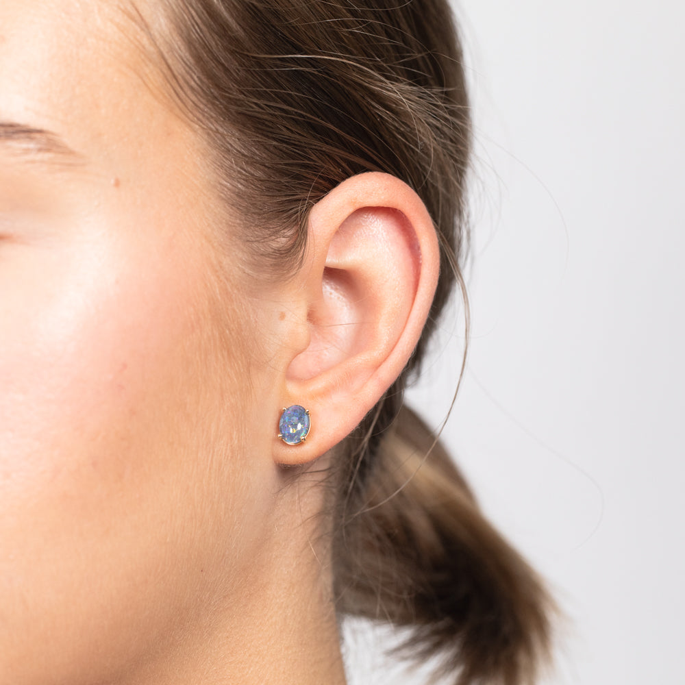 Stunning 9ct Yellow Gold Stud Earrings with Triplet Opals