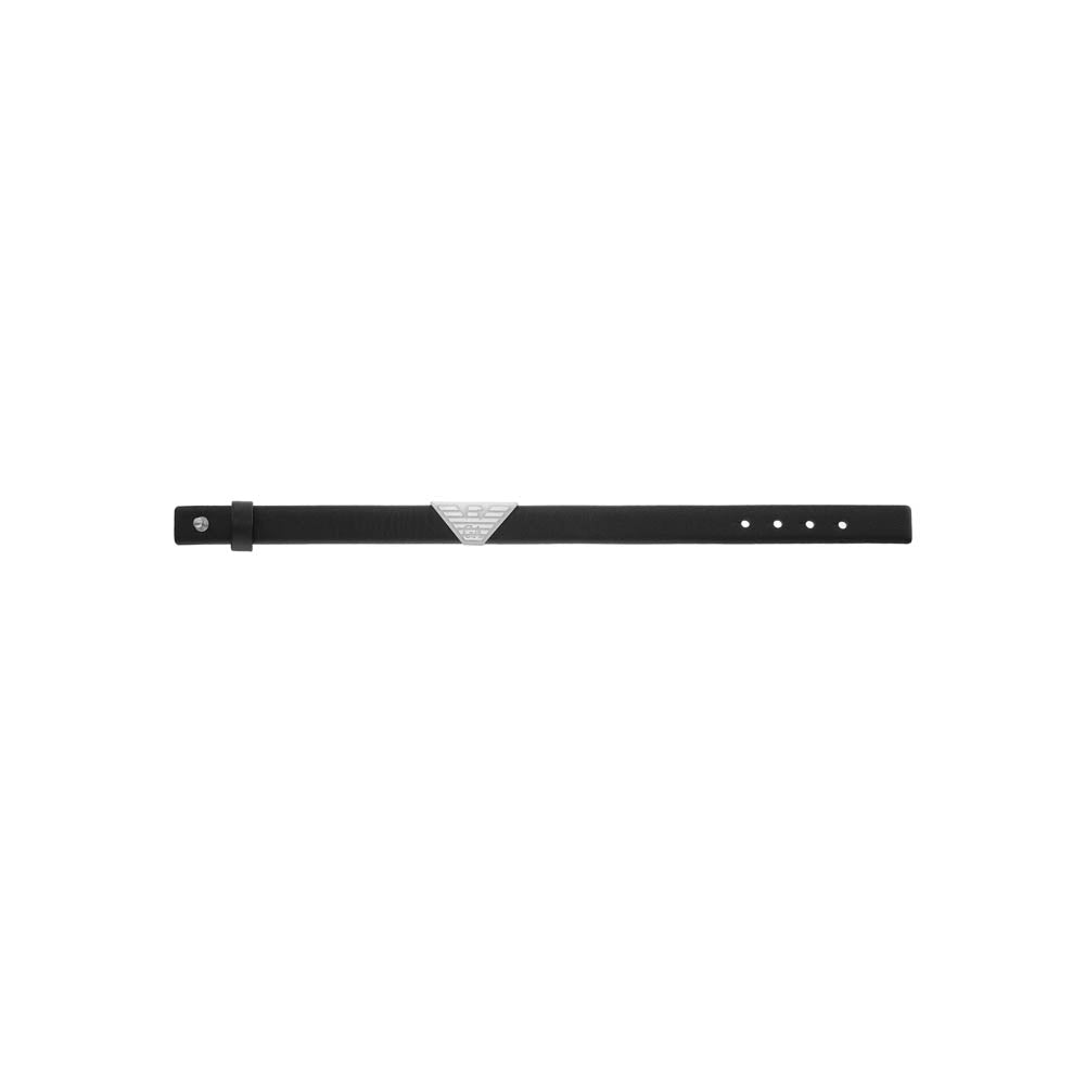Stylish Emporio Armani ID Bracelet in Stainless Steel and Black Leather