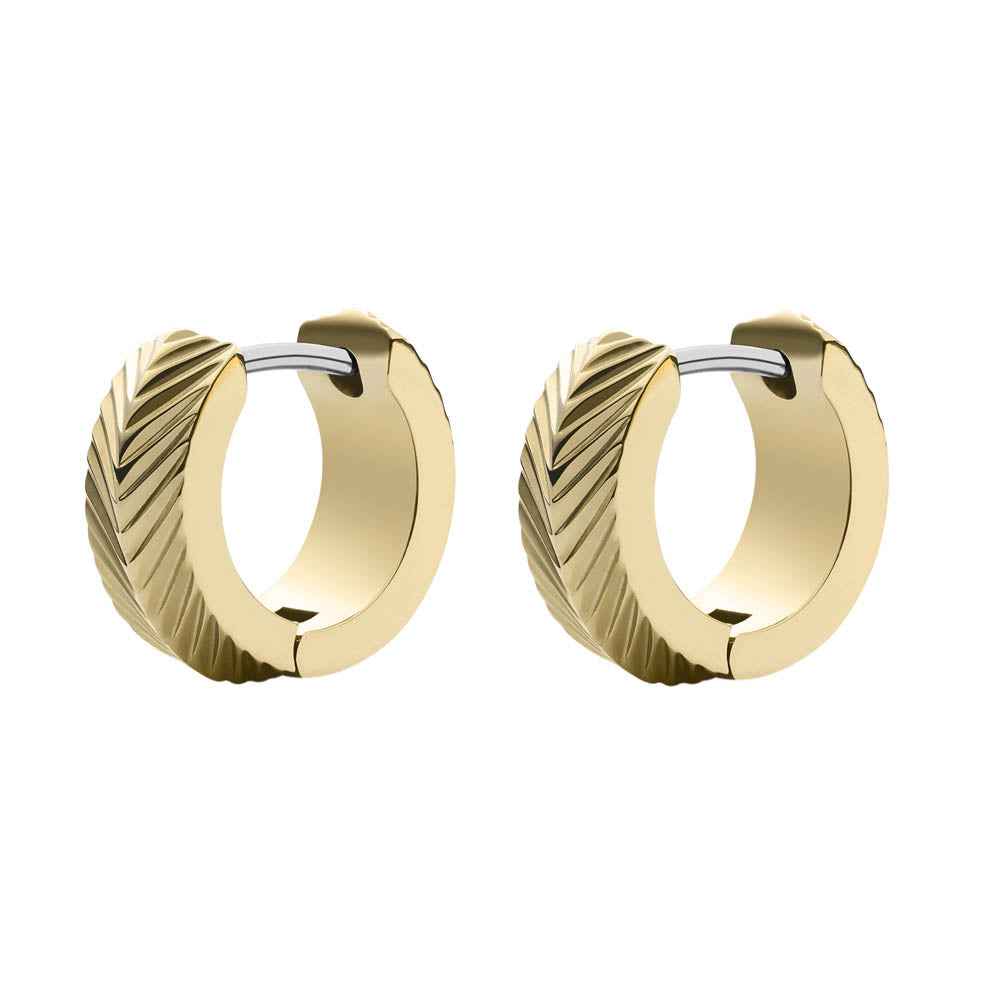 Fossil Hoop Earrings - Yellow Gold Plated Stainless Steel with Harlow Linear Texture Design