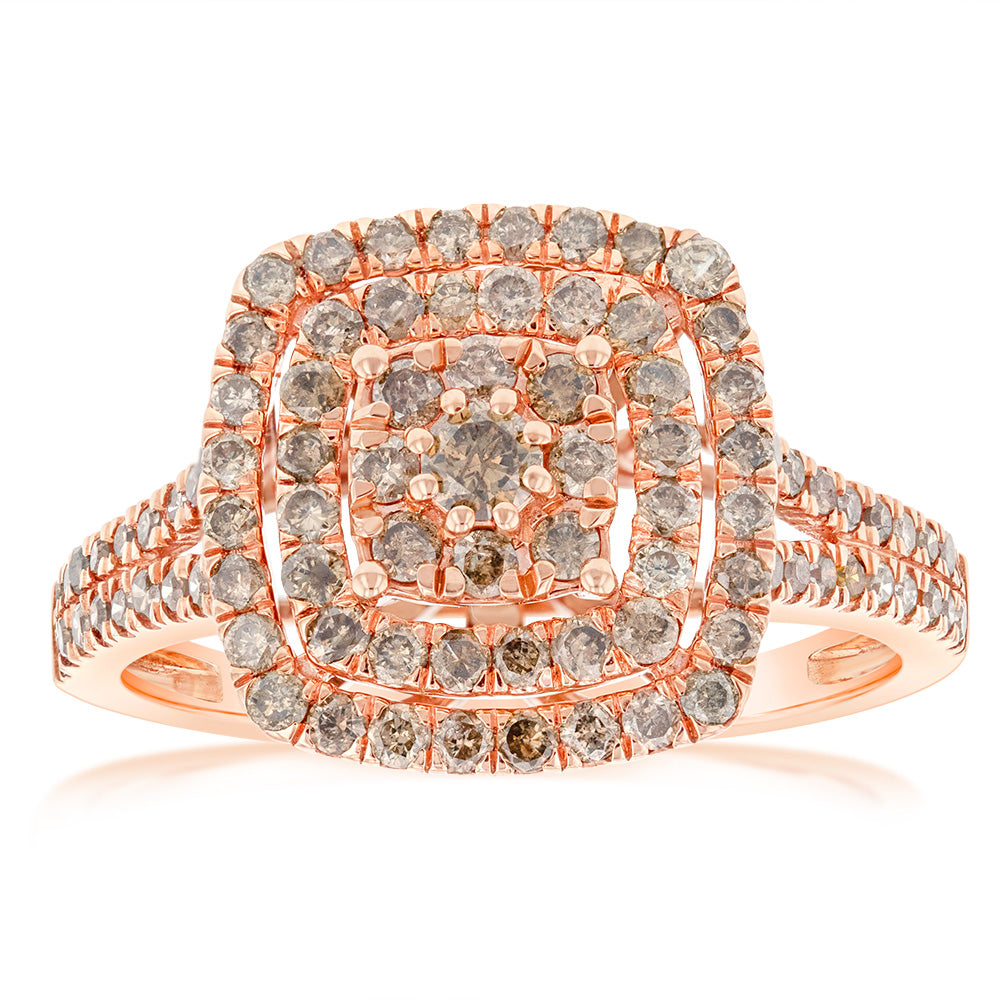 Exquisite 9 Carat Rose Gold Dress Ring Set with 1 Carat of Diamonds