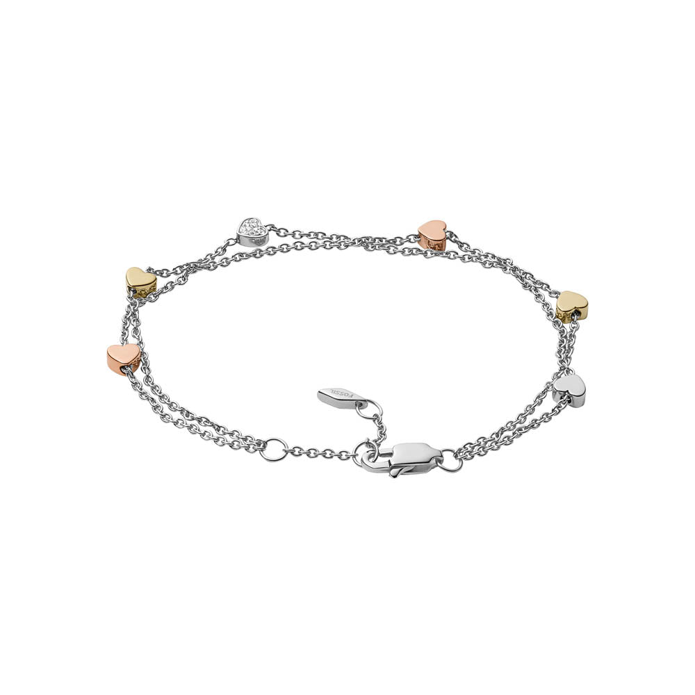 Fossil Heart-Shaped Double Chain Bracelet in Multi-Tone Gold-Plated Stainless Steel