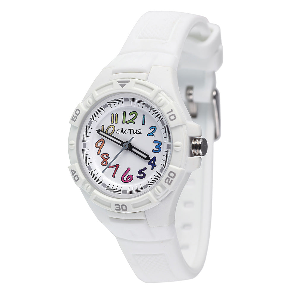 Playful White Cactus Rainbow Watch CAC145M11 with Vibrant Numbers