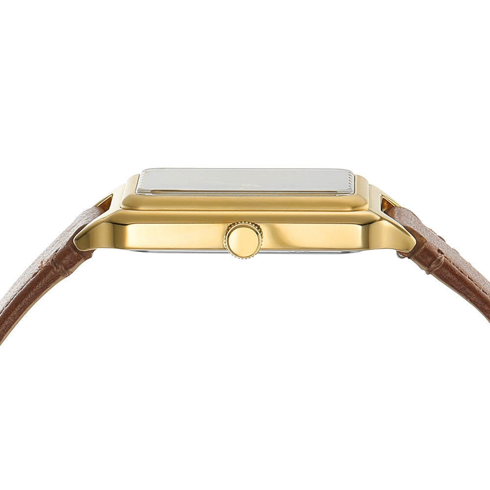 Fossil Raquel ES5303 Gold Rectangular Watch with Brown Leather Strap