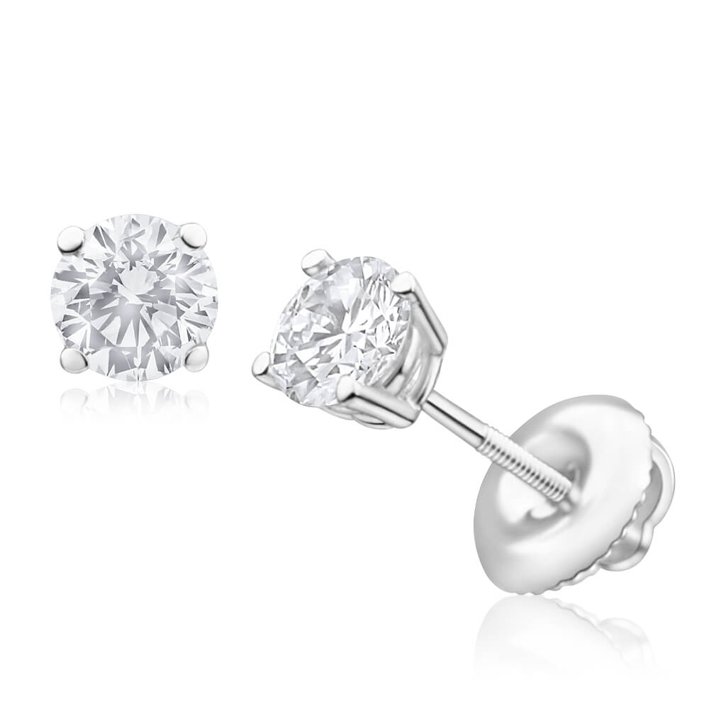 18ct White Gold Diamond Stud Earrings with 3/4 Carat Stones