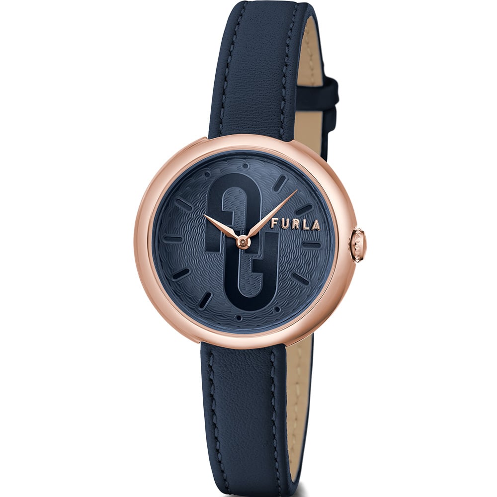 Furla Women's Cosy Oceana Blue Leather Analog Watch with Rose Gold Stainless Steel Case