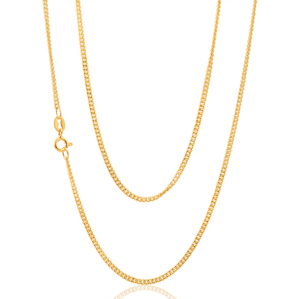 9 Carat Solid Yellow Gold 60 Centimeter Curb Dicut Necklace Chain with 50 Gauge