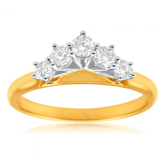 Exquisite 18-Carat Yellow and White Gold Engagement Ring Adorned with 0.5 Carats of Sparkling Brilliant Cut Diamonds