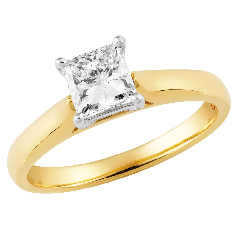 Exquisite 18ct Yellow & White Gold Solitaire Ring Featuring 1 Carat Princess - Cut Diamond