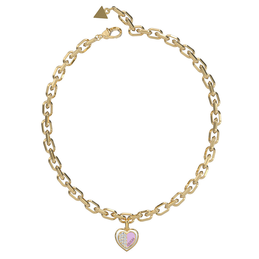 Guess 18' Lilac Double Heart Gold-Plated Stainless Steel Charm Chain