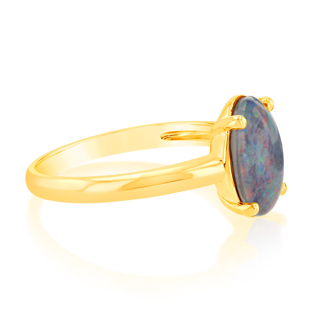 9ct Yellow Gold Oval Ring with Stunning Triplet Opal