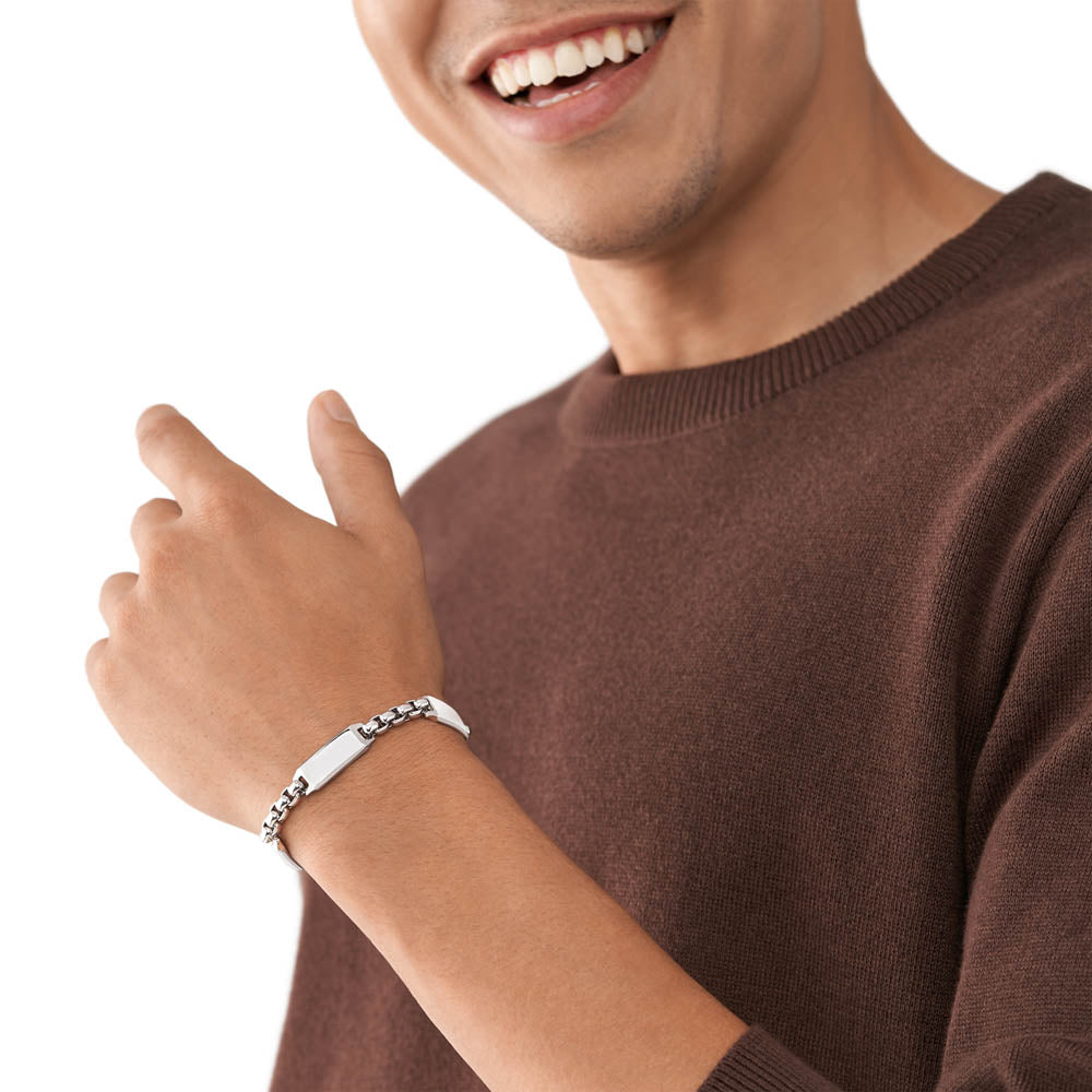 Fossil Branded Stainless Steel Drew Identification Bracelet with 22.5cm Length