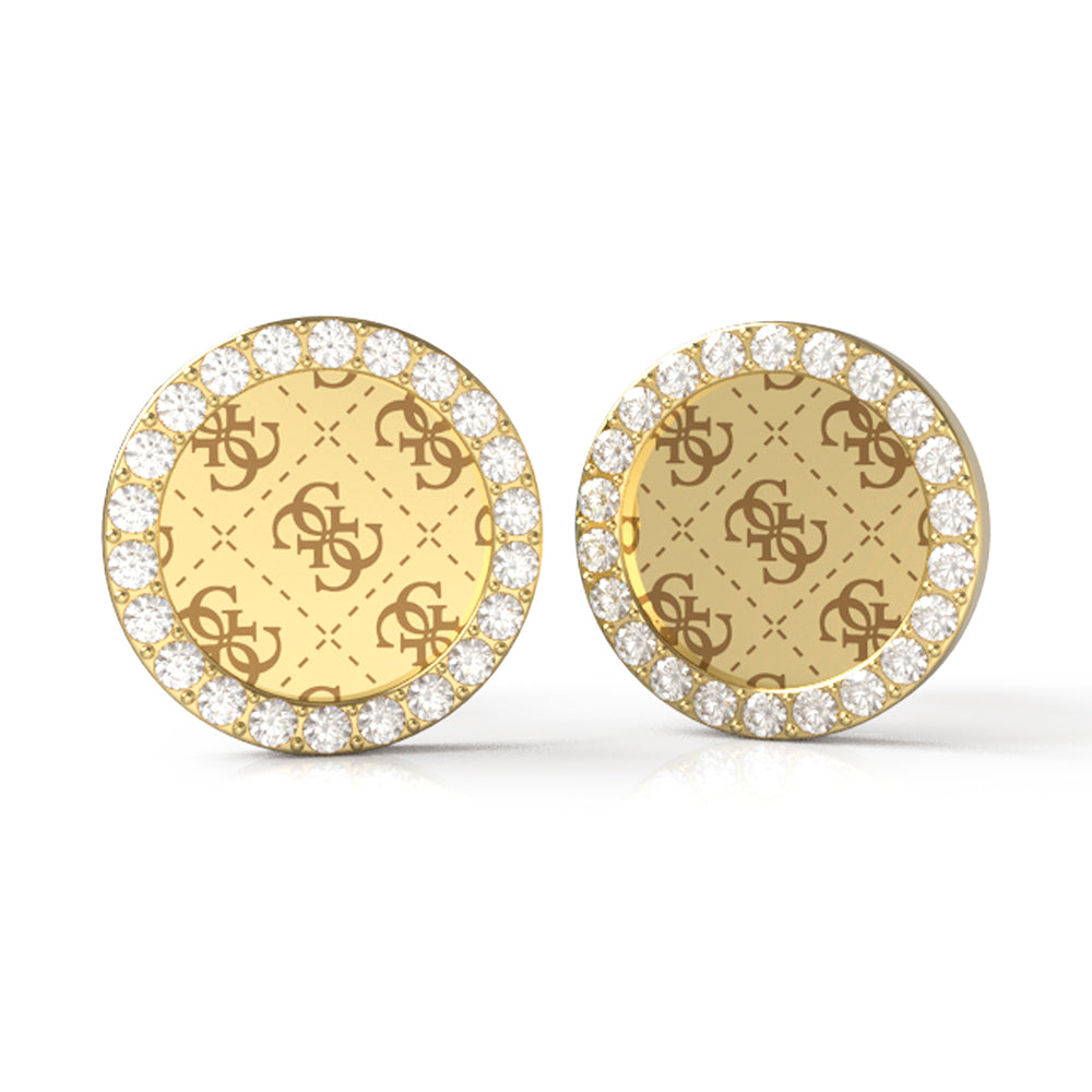 Guess 12mm Gold Plated Stainless Steel 4G Coin & Crystal-Embellished Earrings