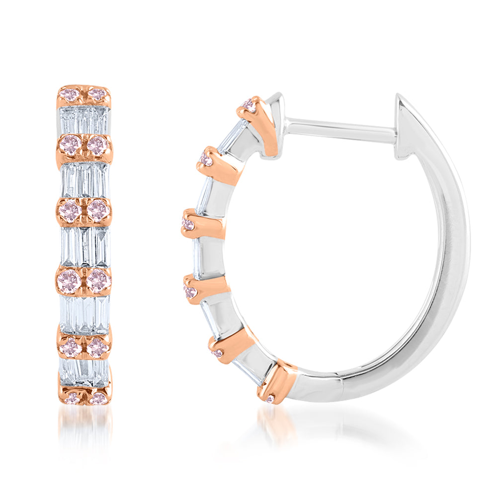 Stunning 9ct White and Rose Gold 0.40 Carat Hoop Earrings with Pink Argyle Diamonds