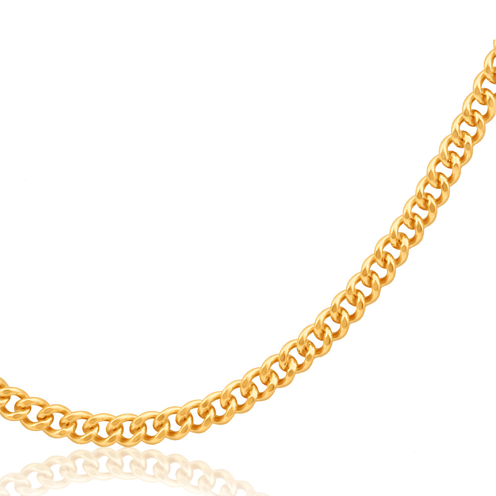 9 Carat Solid Yellow Gold 60 Centimeter Curb Dicut Necklace Chain with 50 Gauge