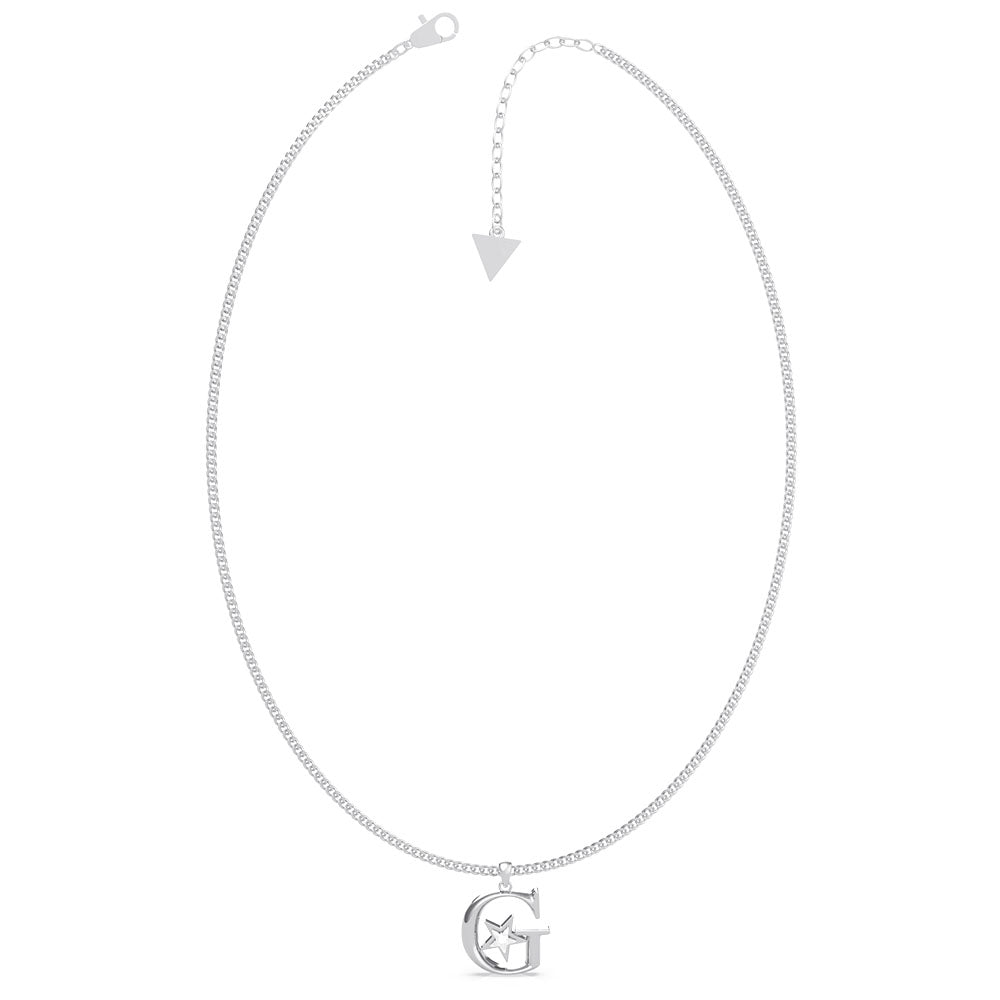 GUESS 16-18 Inch Gold Plated Stainless Steel Necklace with G Logo & Star Pendant
