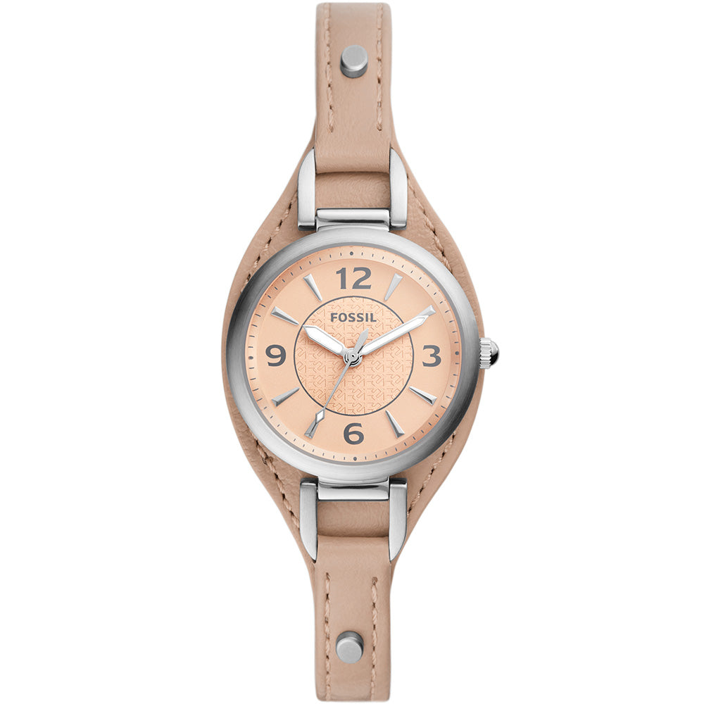 Fossil Carlie ES5213 Watch with 28mm Stainless Steel Case and LiteHide Leather Strap