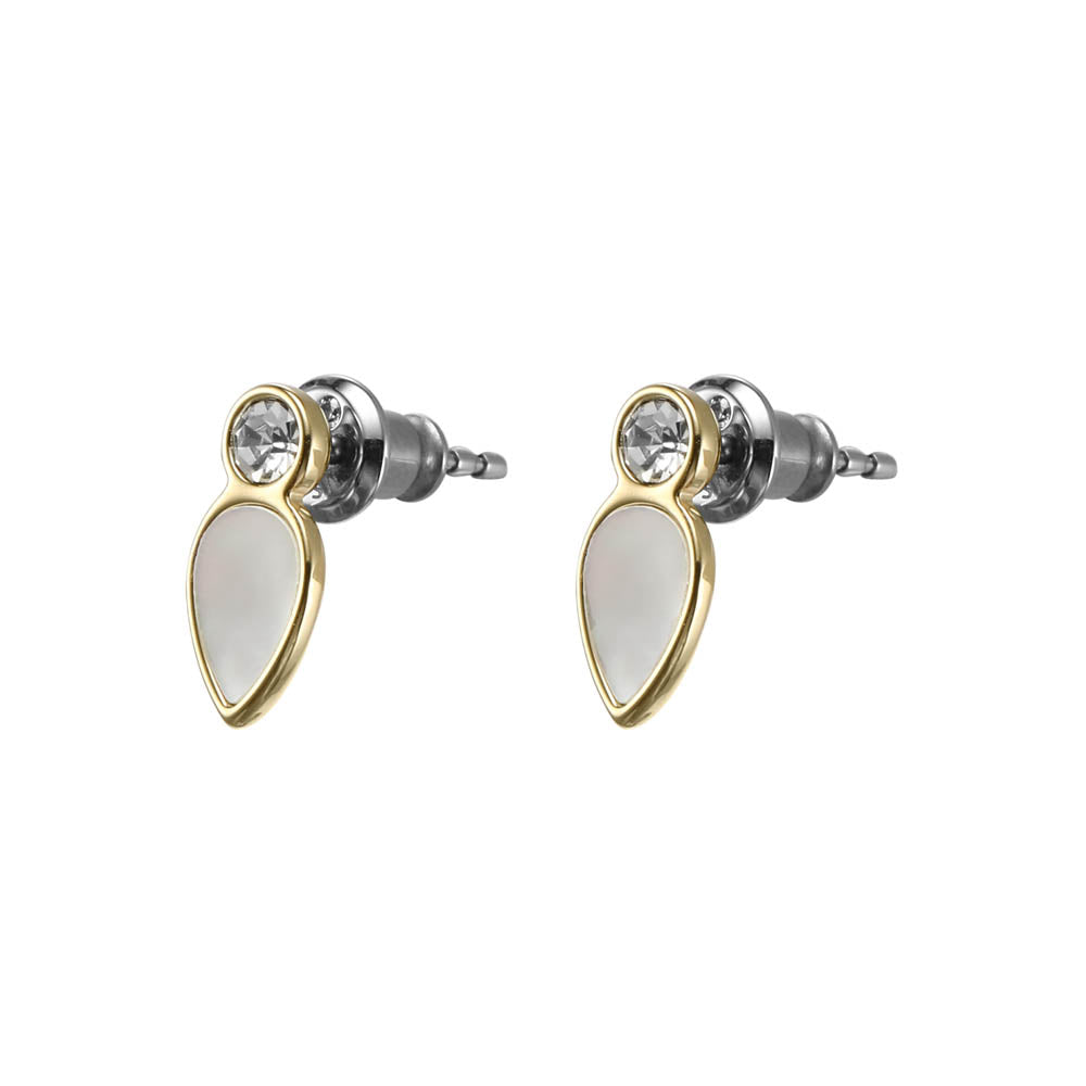 Fossil Stylish Yellow Gold - Coated Stainless Steel Mother - of - Pearl Teardrop Stud Earrings for Women