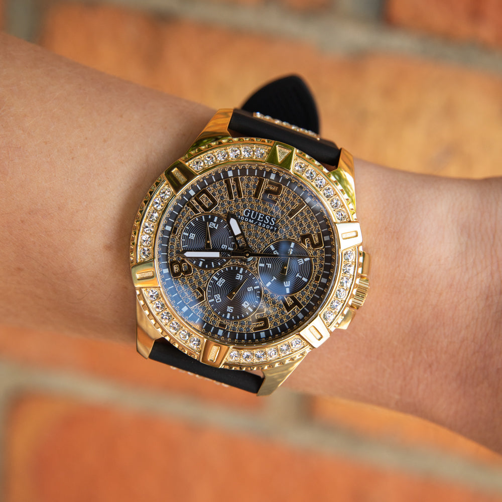 Guess Frontier W1132G1 Multi-Function Black and Gold Crystal Case Men's Watch