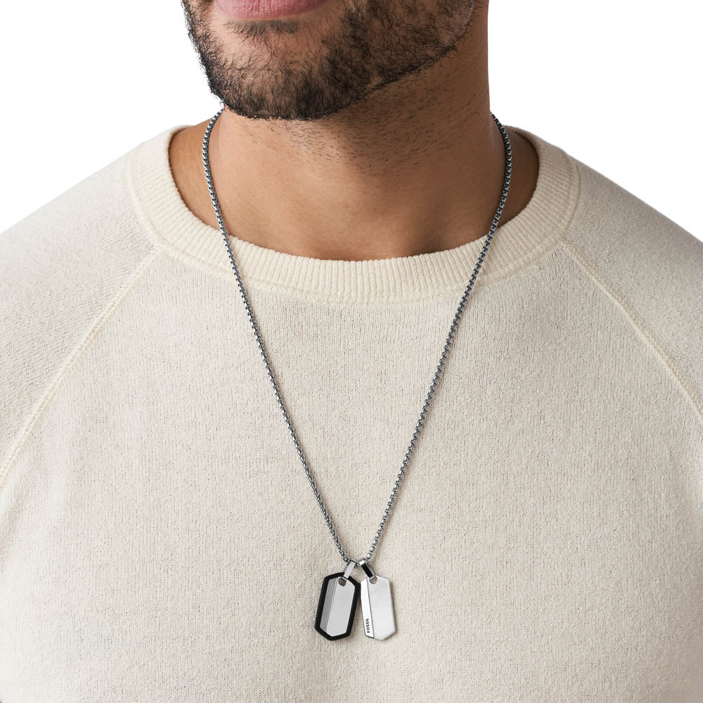 Fossil Harlow Stainless Steel Dog Tag Pendant with Stylish Chain