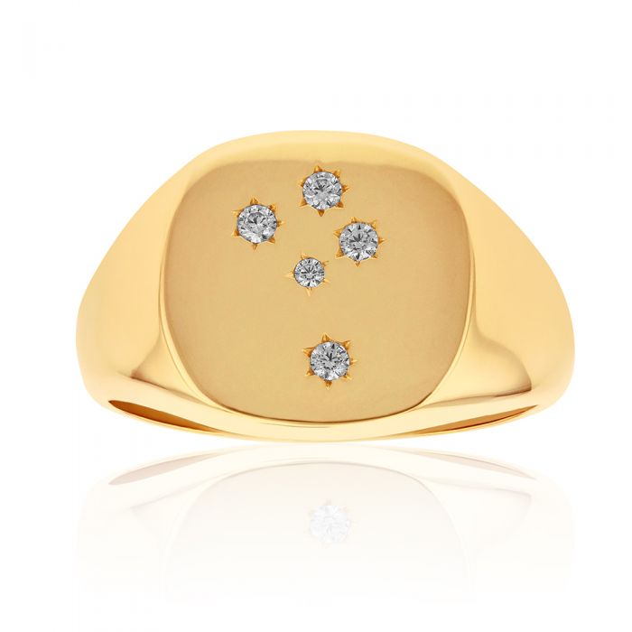 9 Carat Yellow Gold Gents Ring with Zirconia Southern Cross Design