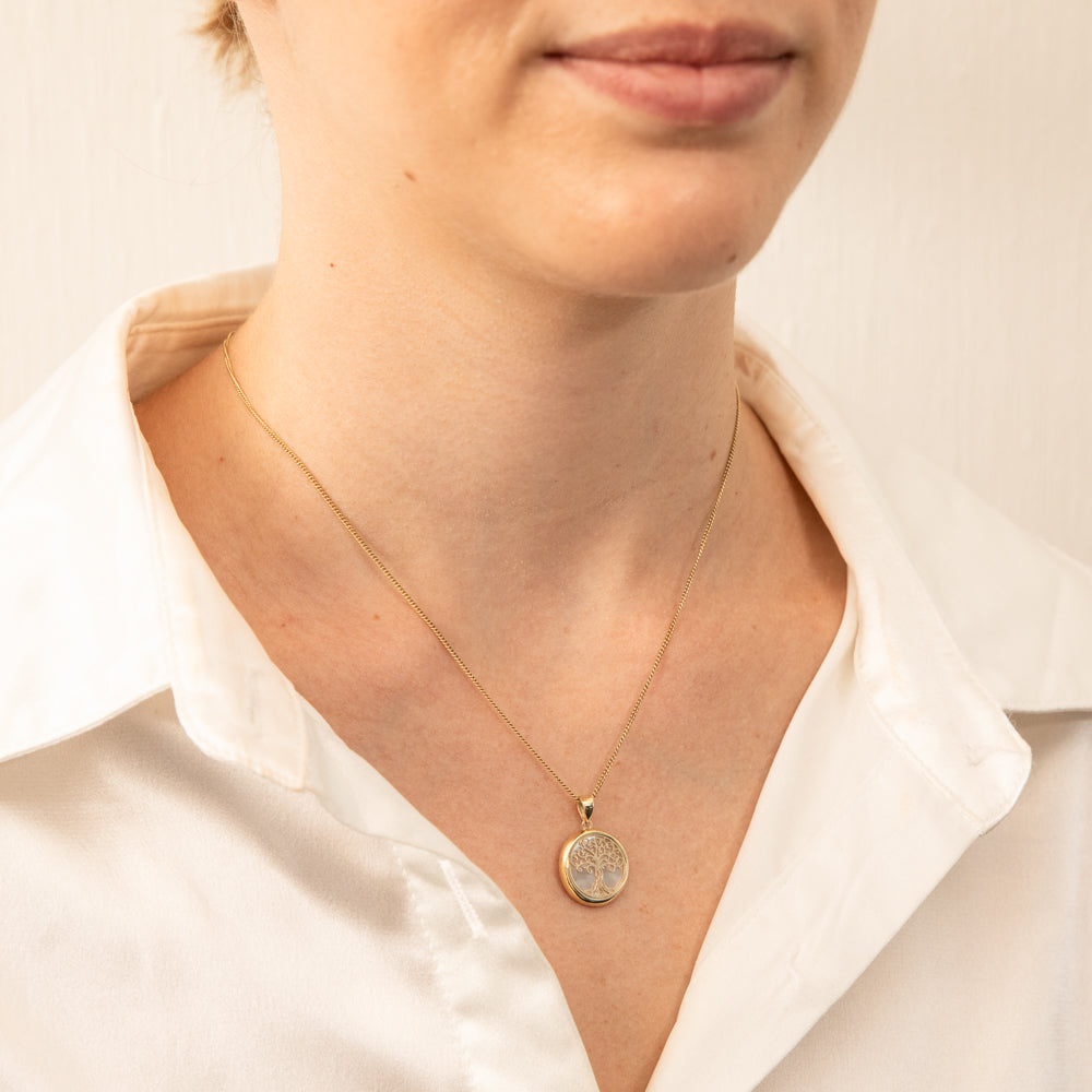 Stunning 9ct Yellow Gold Tree of Life Pendant with Mother of Pearl - A Fine Jewelry Piece
