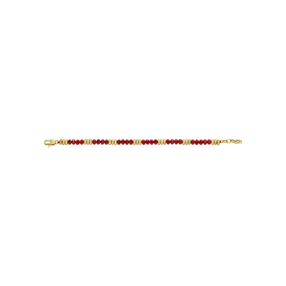 Fossil Exquisite Gold - Coated Stainless - Steel Jewelry with Red Agate Beads Bracelet for Fashion Lovers