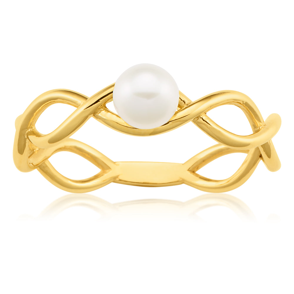 Stunning 9ct Yellow Gold Pearl Twist Ring