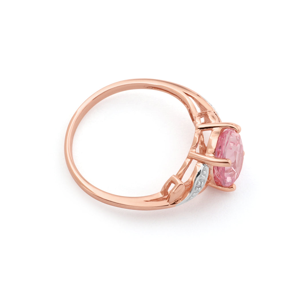 Exquisite 9ct Rose Gold Ring with Created Peach Sapphire and Diamonds