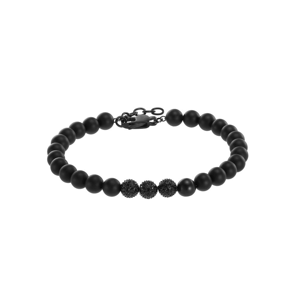 Emporio Armani Stylish Stainless Steel Bracelet with Black Onyx Beads