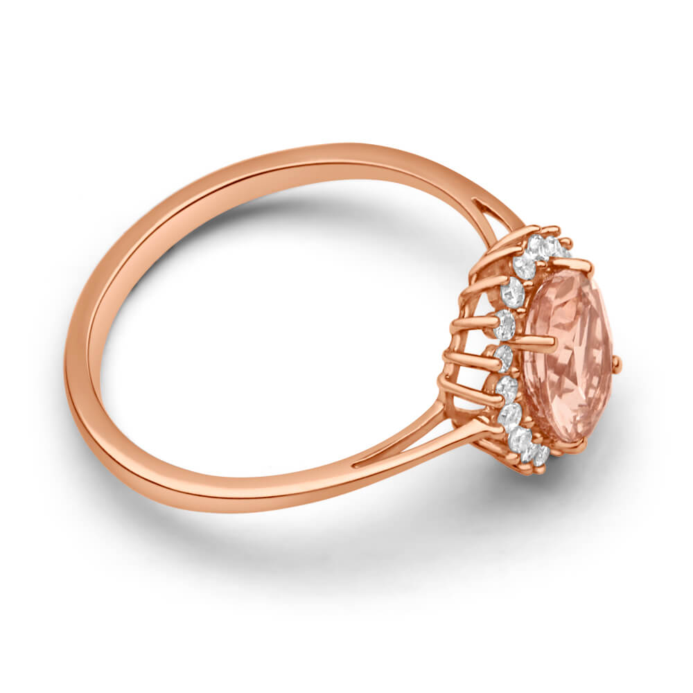 Exquisite 9 - carat Rose Gold Cluster Ring Featuring Diamonds and 8x6mm Morganite Gemstones