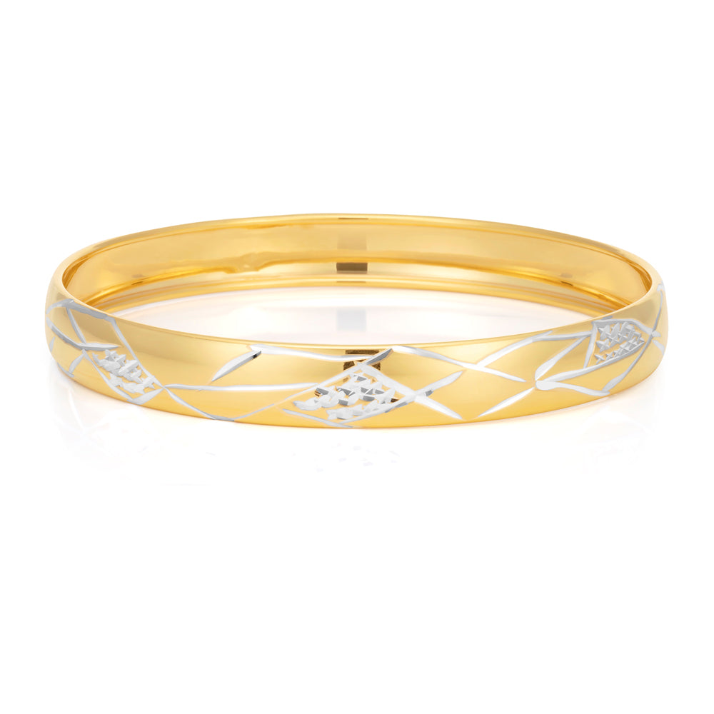 9ct Two-Tone Gold Plated Diamond Cut Bracelet - A Stylish and Elegant Bangle