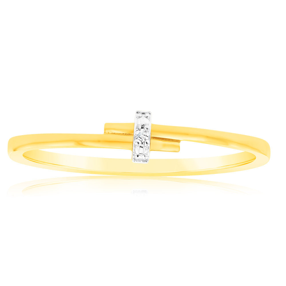 Exquisite 9ct Yellow Gold Ring with Two Brilliant Cut Diamonds