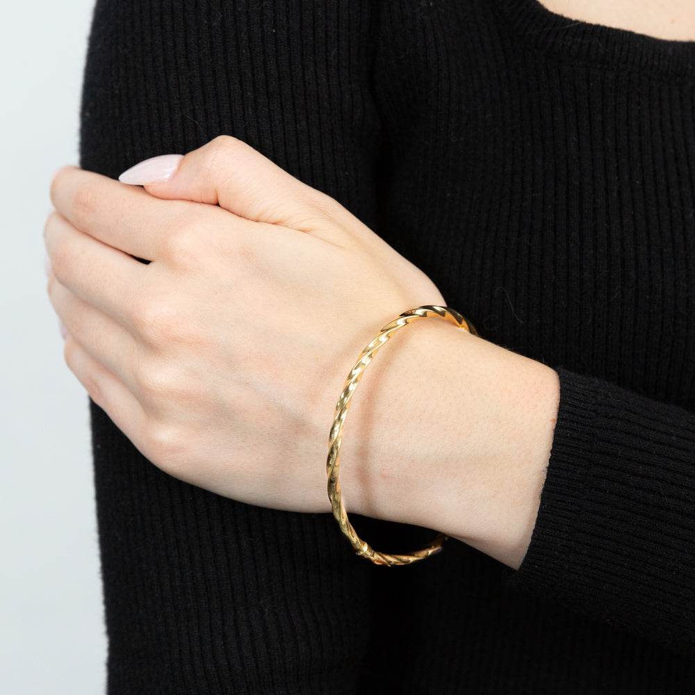 Exquisite 9ct Yellow Gold Filled Copper Bangle with Intricate Twists