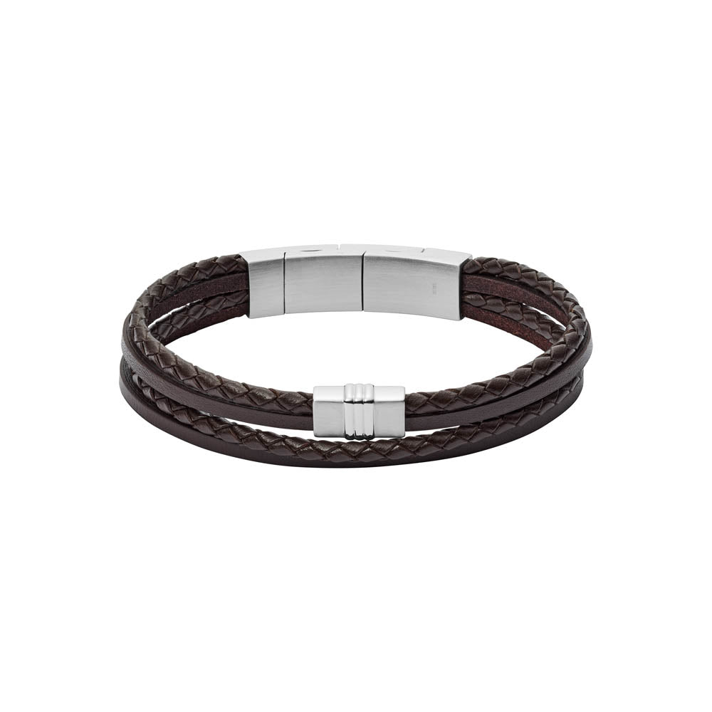 Fossil High - Quality Stainless Steel Jewelry Brown Multi - strand Interwoven Leather Bracelet for Fashion Lovers