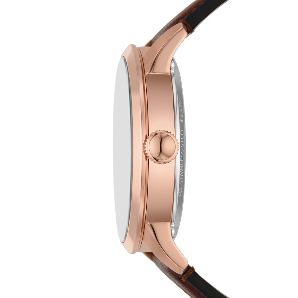 Fossil Townsman ME3259 Automatic Men's Wristwatch with Rose Gold Stainless Steel Case and Brown Leather Strap