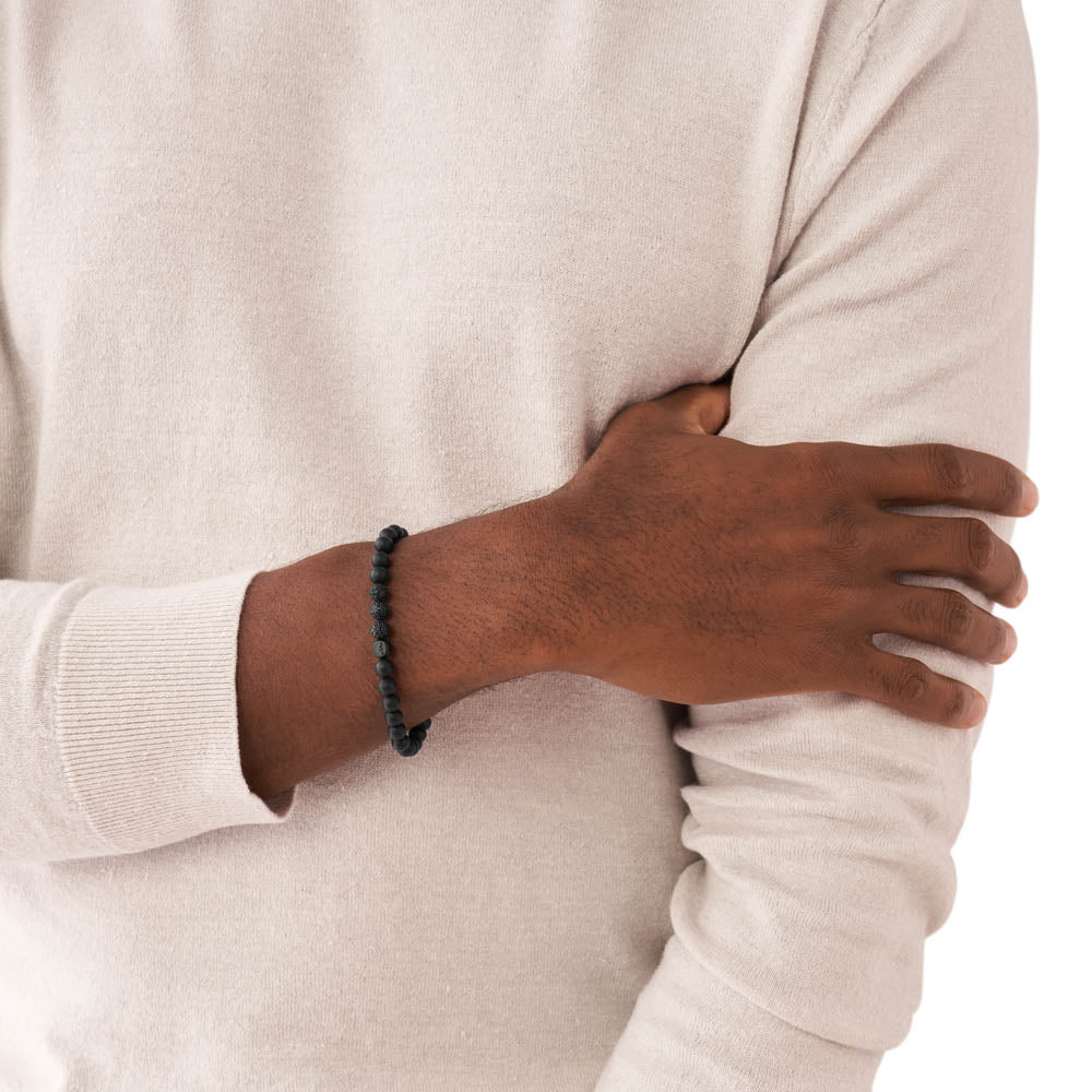 Emporio Armani Stylish Stainless Steel Bracelet with Black Onyx Beads