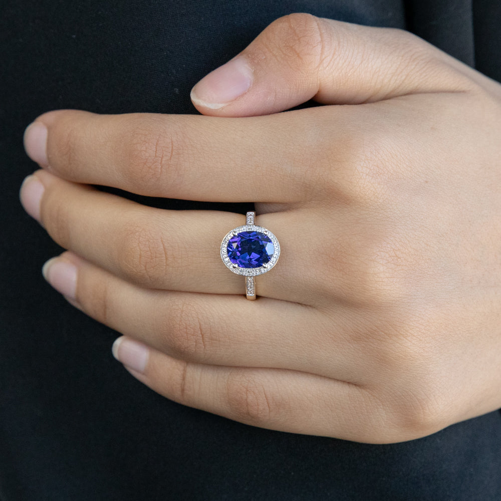 9 - carat Lab - created Sapphire and Natural Diamond Engagement Ring