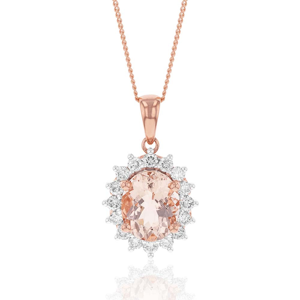 2.30ct Morganite and Diamond Pendant on 45cm 9ct Rose Gold Chain - Elegant Jewelry Piece