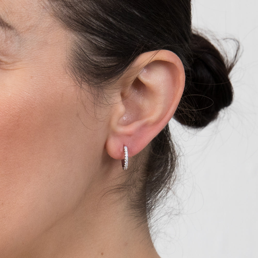 Stunning 9ct White Gold Flawlessly Cut Diamond Hoop Earrings, Each Adorned with 10 Diamonds (Total Weight = 20 Points)